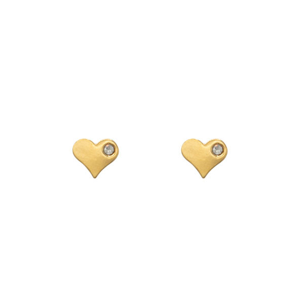 Heart Stud Earrings with Gem Accent