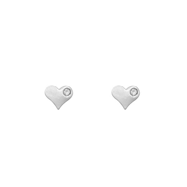 Heart Stud Earrings with Gem Accent